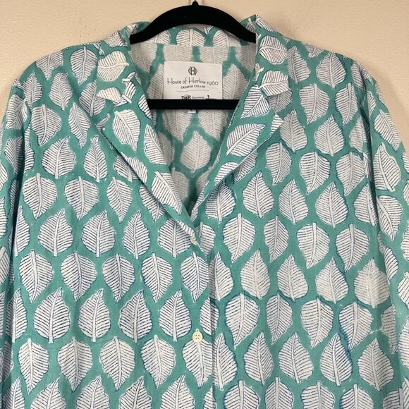 House Of Harlow 1960 Creator Collab D&E Discovered Blouse Leaf Print Top Large - Picture 2 of 8